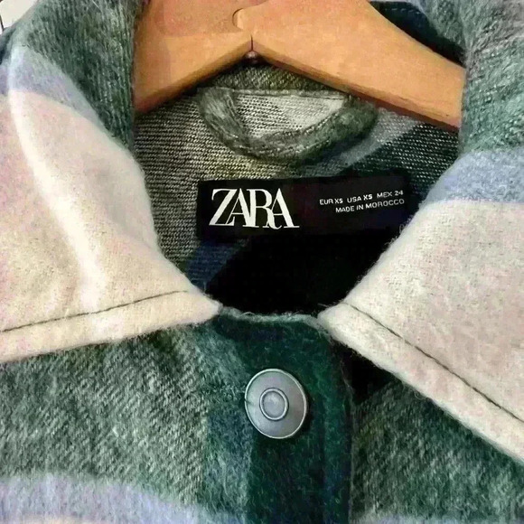 ZARA Green and White Flannel Shacket, Jacket Size XS - Picture 4 of 5